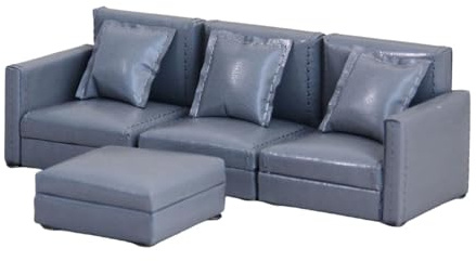 TAIZhiChen Puppenhaus Miniatursofa, Dreisitzer Sofa, Mini Couch, Ecksofa, Moderne PU Und Holzkonstruktion, Geeignet für Wohnzimmer, Geschenk, Büro, Grau