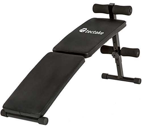 tectake® Sit-up Bank Bauchtrainer klappbar & verstellbar inkl. gepolsterte Beinfixierung | (LxBxH): ca. 120 x 33 x 63 cm
