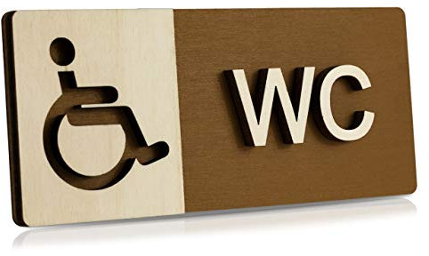 Manschin Laserdesign Plaque de porte WC en bois WC pour personnes handicapées Avec pictogramme Toilettes, Behinderten WC