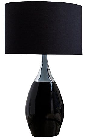 invicta INTERIOR Moderne Tischlampe CARLA schwarz 60 cm Tischleuchte E27 Leinen Textillampe Textilschirm Wohnzimmerlampe Nachttischlampe