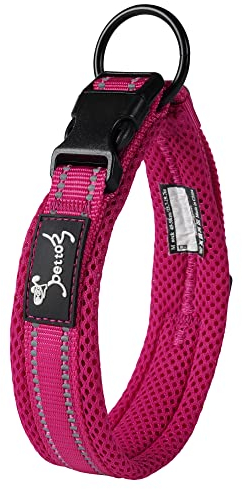 PETTOM Hundehalsband Verstellbare Nylon Hunde Halsband Atmungsaktives Reflektierend Halsband (Rosa L)
