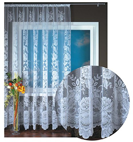 Gardine Jacquard Universalband Spitzenoptik Vorhang Blumenmuster weiß, Auswahl: 500 x 245 cm, Design: Thekla