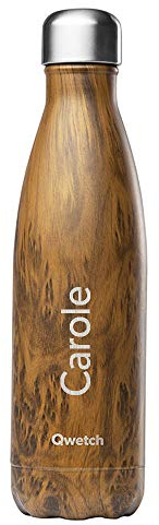QWETCH Bouteille Isotherme Wood Brun Personnalisée Gravée (500 ml)