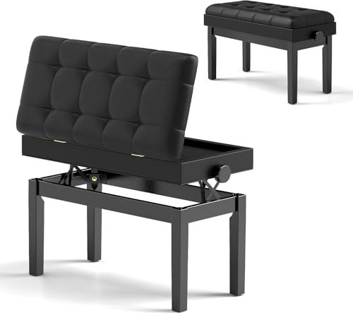 COSTWAY Klavierhocker höhenverstellbar, Klavierbank mit Stauraum, Pianobank für 2 Personen bis 200kg belastbar, Piano-Sitzbank mit gepolstertem Kissen, Schwarz