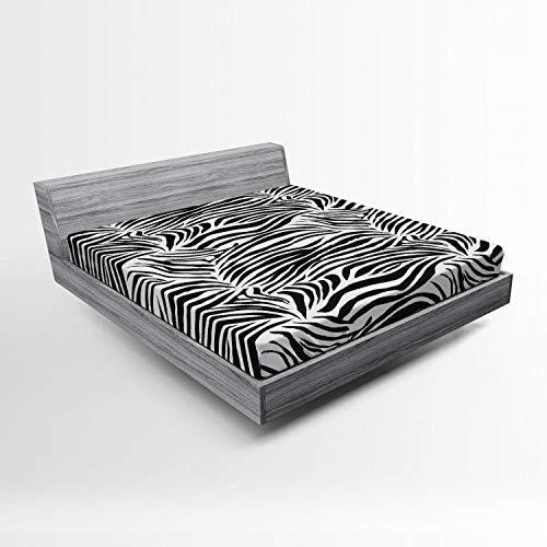ABAKUHAUS Schwarz-Weiss Spannbetttuch, Wilde Zebra-Linien, Soft Dekorativer Stoff Bettwäsche Rund-um Elastischer Gummizug, 140 x 200 cm, Schwarz Weiß