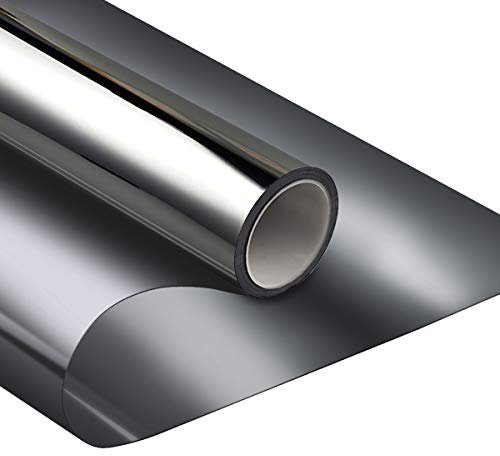 Reflektierende Fensterfolie, Spiegel, One Way Tagfahrzeit, Privatsphäre, Anti-UV, statisch haftend, entfernbar, dekorative Bildschirm-Aufkleber, Schwarz & Silber, 6 Mil 35,4 Zoll x 6,5 Fuß