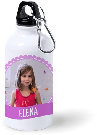 Kadoo Regalos Botella de Aluminio Personalizada Infantil con Foto, Lazo Y Bandera (400ml)