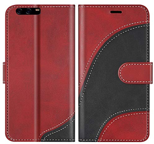 BoxTii Hülle für Huawei P10, Leder Handyhülle für Huawei P10, Ledertasche Klapphülle Schutzhülle mit Kartenfächer und Magnetverschluss, Rot