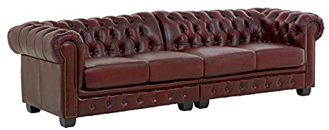 Woodkings® Chesterfield Sofa 4-Sitzer Echtleder antik rot Couch Bürosofa Ledersofa Unikat Herrenzimmer englisches Stilsofa Clubsofa