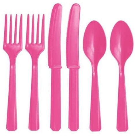 Assorted Plastic Reusable Cutlery Set 18 Pcs, Pack of 18 (Pink)