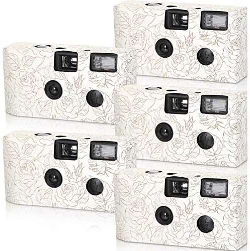5 Pcs Disposable Camera for Wedding Bulk, Color Film Single Use Camera Bulk with Flash 35 mm One Time for Gathering Wedding Travel Anniversary Honeymoon(Rose)