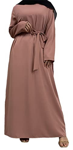 Vsadsau Muslimischer Kimono Abaya Taschen Dubai islamische Kleider Türkei Robe Frau marokkanischer Kaftan, rose, XX-Large