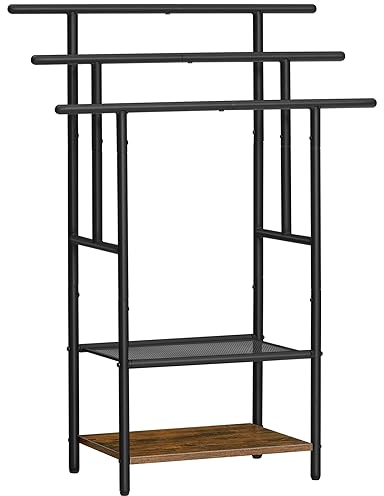 HOOBRO Porte-Serviettes sur Pieds, Range-Serviettes, avec 3 Barres, Support Salle de Bain, 2 étagères, Étendoir, pour Serviettes, Couvertures, Journaux, Marron Rustique et Noir EBF05LB01