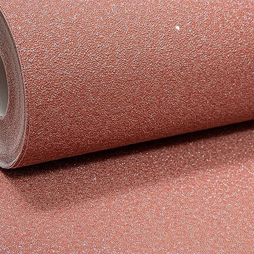 SOPHIE LAURENCE Plain Silver Glitter Orange Wallpaper Sparkle Shimmer Textured Non-Woven Vinyl - Paste The Wall Wallpaper for Living Room
