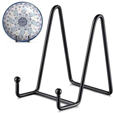 QMAHA 2 Pièces Chevalet Support Presentoir Porte Assiette, 6 Pouces Metal Support Assiette Decorative, Chevalet Presentoir Cadre Photo Livre de Table pour Photo, Livre, Tableaux Décoratifs, Noir