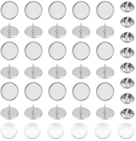 UNICRAFTALE 40 Sets DIY Rohlinge Brosche Herstellung Set 304 Edelstahl Brosche Cabochon Rohlinge Brosche Zubehör 12.5mm Brosche Lünette Tabletts Mit Schmetterlingsnadel Für DIY Schmuckherstellung