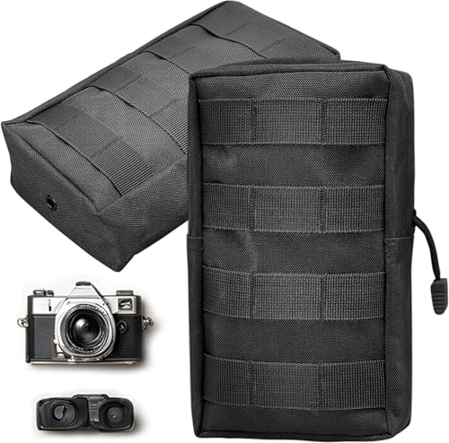 WSAMJIN 2 Pièces Sac Tactique Ceinture, Multifonctionnel Sacoche Ceinture Poche, Nylon Sacoche Mini EDC Gadget Sac avec Système Molle pour Camping, Randonnée, Vélo, Escalade et Voyage (Noir)