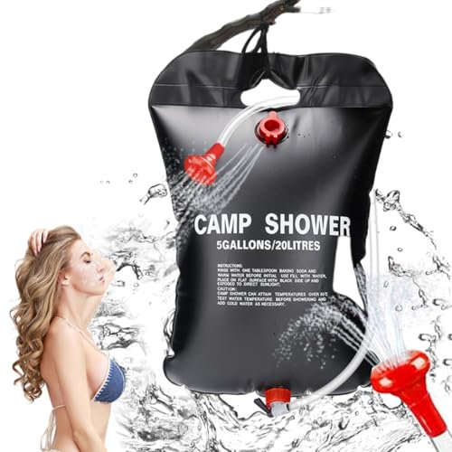 DANNEEFORSU7 Solar Shower Camping, 20L Portable Shower Camping Shower Bag Heated Travel Shower Bag with Switchable Shower Head for Hot Water Beach Hiking Backpacking Shower Tent Cleaning Dogs&Fruits