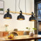 GBLY Hängelampe Vintage Pendelleuchte Esstisch: 3 Flammig E27 Hängeleuchte Holzbalken mit Schwarz Metall Lampenschirm Retro Esszimmerlampe Industrial Esstischlampe für Küche Esszimmer