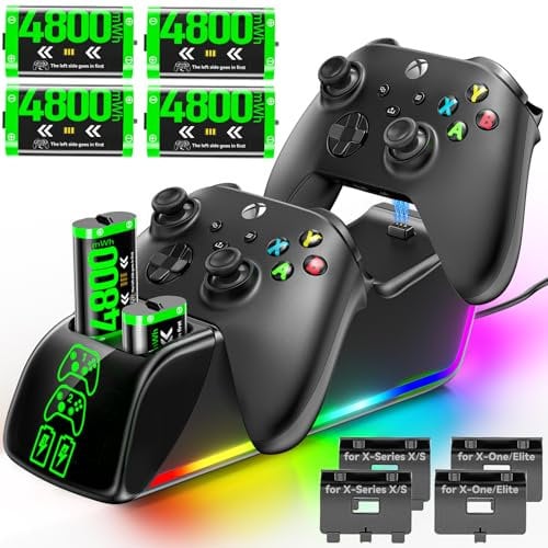 Xbox Controller Ladestation mit 4X 4800mWh Wiederaufladbaren Akku, Xbox Controller Akku Ladestation mit Xbox Akku, Licht und LED Anzeige für Xbox One/Xbox Series X/S Elite Controller