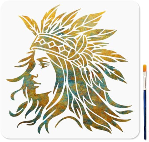 MAYJOYDIY Indianische Frauen Schablone Indianische Stammesdamen Schablone Mit Pinsel 30×30cm Menschliche Silhouetten Wiederverwendbare Zeichenvorlage Zum Basteln Auf Fenster Holz Wand Heimdekoration