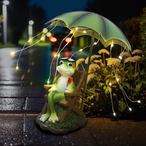 Gartendeko für Draußen Frosch Figuren, Solar Frösche Gartenfiguren mit Led Lichterketten, Frosch Dekoration für Terrasse, für Frauen/Mama Deko für Zimmer Balkon Geschenke für Frauen