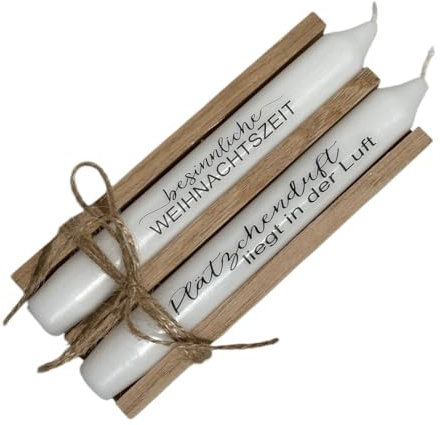 AWASG Adventskerze mit Spruch 2er Set - Kerze Weihnachten - Geschenkkerze Weihnachtskerze Adventszeit - Stabkerze mit Kerzentattoo Set Besinnliche Weihnachtszeit