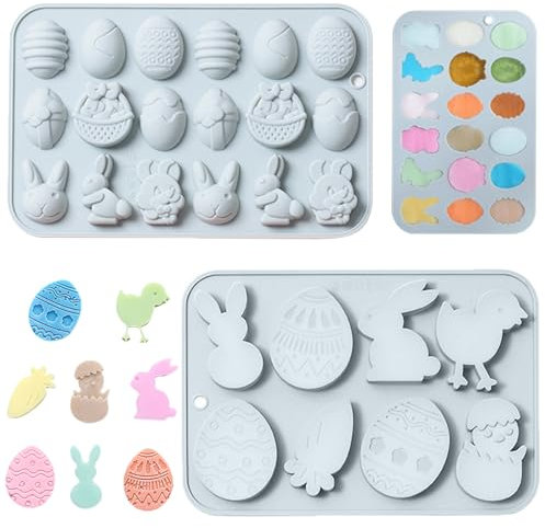 Fyfjur Moldes de Silicona de Pascua, 2 Piezas Easter Rabbit Silicone Mould, Huevos de Pascua Molde Chocolate, Moldes Conejo de Pascua, Moldes Bombones Silicona Pascua, Moldes Silicona Reposteria