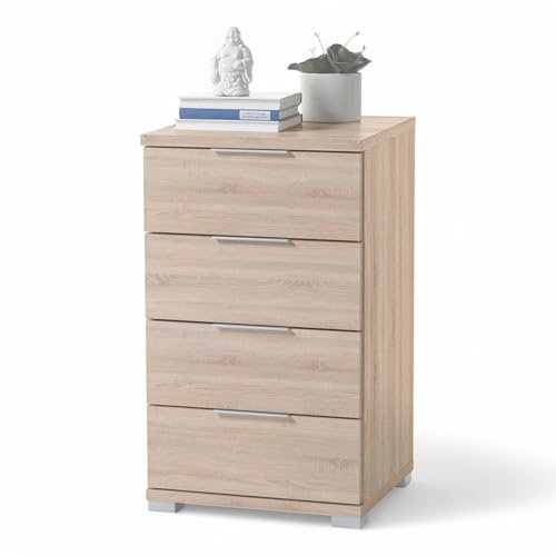 Stella Trading SMILLA Nachttisch in Eiche Sonoma Optik - Moderner Nachtschrank mit Schubladen und viel Stauraum - 46 x 79 x 42 cm (B/H/T)