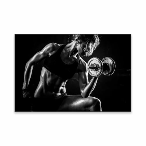 Sportlerin Mit Hantel Poster Schwarz Und Weiß Frauen Leinwand Malerei Motivations Gym Wand Kunst Poster Print Decor 60X90Cm Kein Rahmen
