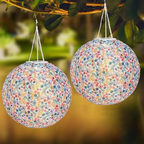 Lampions Solar Außen,2 Stück Solar Lampions Außen Wetterfest 30cm,Solarlampen für Außen,Hängend Solarleuchten,Solarlaterne,Solarleuchte Hängend,Beleuchtung Garten,für Garten,Hof,Terrasse,Balkonen