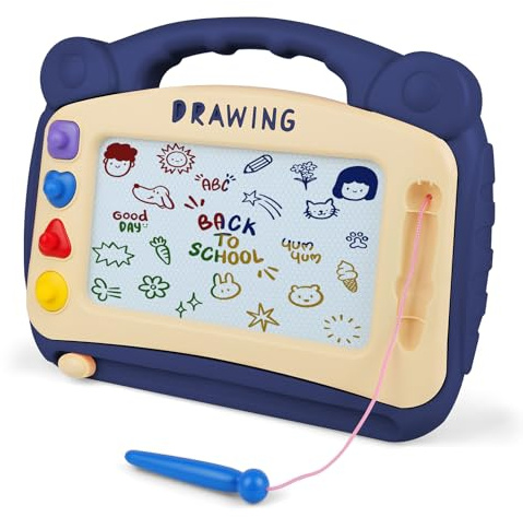 OFFCUP Magnetische Maltafel Groß, 30x23cm Kinder Zaubertafel ab 3 Jahr Magnetische Zeichenbrett Lernspielzeug mit 4 Stempel Spielzeug Geschenk für Kinder ab 3 Jahre Mädchen Jungen (Blau)