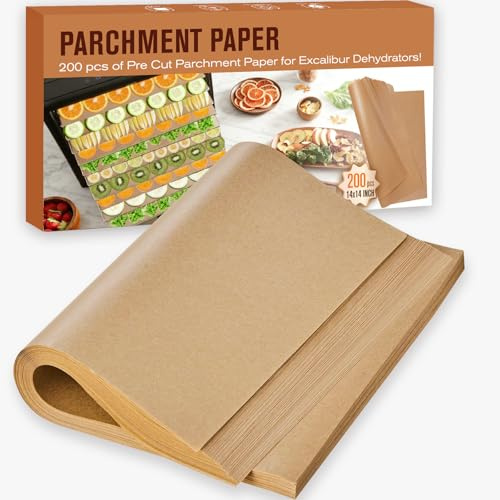 Kamehame 200 Dehydrator Parchment Sheets Compatible with Excalibur Dehydrator, 14 x 14 Parchment Paper Square Paper Liner Disposable Dehydrating Chips Fruit Herbs Jerky