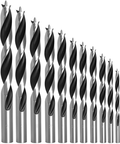 TIBOO DAY Brad Point Drill Metric 3mm-13mm (1/8-33/64), 15 Pcs | Carbon Steel, Double Flutes Design Brad Point Drill Bits for Woodworking Soft & Hard Woods MDF Acrylic