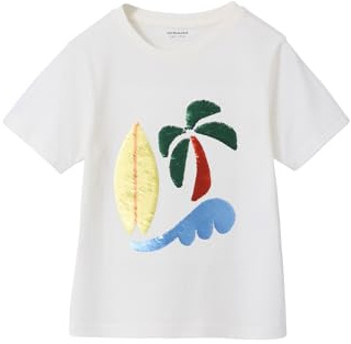 Vertbaudet Jungen T-Shirt mit Wende-Pailletten wollweiß 128