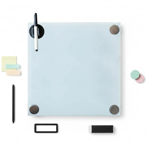 Mucola Glasmagnettafel 45x45 cm Weiß – Magnettafel aus Sicherheitsglas, Beschreibbares Whiteboard, Magnetwand inkl. 3 Neodym-Magnete, Marker & Halter, Memoboard für Küche Büro Flur