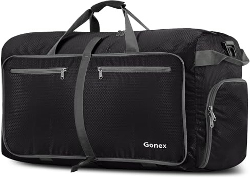 Gonex 80L faltbare Reisetasche für Gepäck, Sportsachen, leichte Reisetasche mit großer Kapazität, wasserabweisend (grau), schwarz, 80 L Black