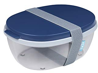 Mepal - Salatbox Ellipse - Salat-Lunchbox mit mehreren Fächern - Bento-Box für Salate unterwegs - Gesundes Mittagessen & Lifestyle - Plastik Meal Prep Box - 1300 ml + 600 ml - Nordic Denim