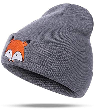 EROSPA® Warme Kinder-Winter-Mütze - Fuchsmotiv - Jungen (5-12 Jahre) (Dunkelgrau)