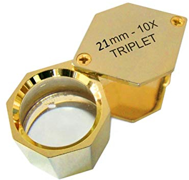Triplet Lupe VISICON GOLD 21x10 by BULLONGÈ mit Ledertasche - Taschenlupe/Einschlaglupe