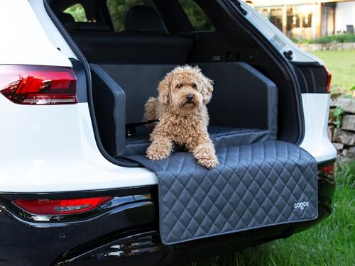 CopcoPet Hundebox Auto Kofferraumschutz Hund mit ladekantenschutz Kofferraum【Mit Tasche】 Kofferraum schutzmatte herausnehmbar - Hunde Autositz Wasserabweisend, hundetransportbox 70x55x38cm Grau