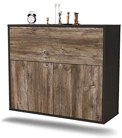 Dekati Sideboard Irving hängend (92x77x35cm) Korpus anthrazit matt - Front Holz-Design Treibholz - Push to Open