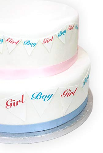 Baby Shower Gender Reveal Girl or Boy Bunting Edible Icing Sheet Cake Toppers Decorations