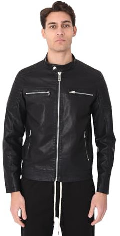 Veste en Cuir PU Homme Noir Gilet Clou Lumière Veste Biker Moto Cou Coréen - Noir, L