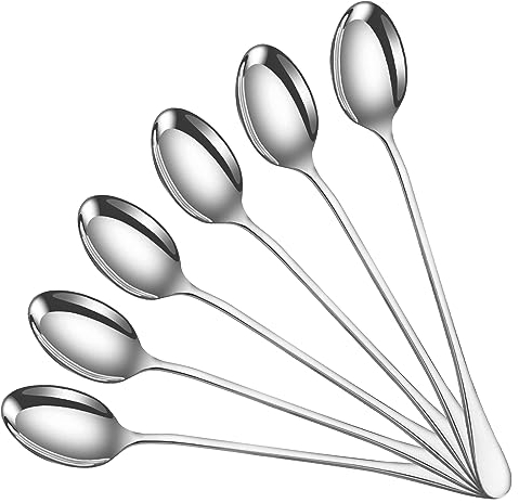 SDMAX 19cm Long Latte Spoon Set of 6, Stainless Steel Spoon for Latte, Ice Cream, Sundae,Coffee Spoons 6pcs