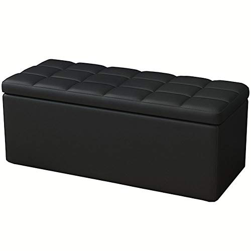 WHOJA Sitzbank Sitztruhe Multifunktionale Aufbewahrungsbox PU Leder Erwachsene Sofabank Hohe Kapazität Massivholzrahmen Stark tragen 39 x 16 x 16 in Sitztruhe Sitzhocker Fußhocker (Color : Black)
