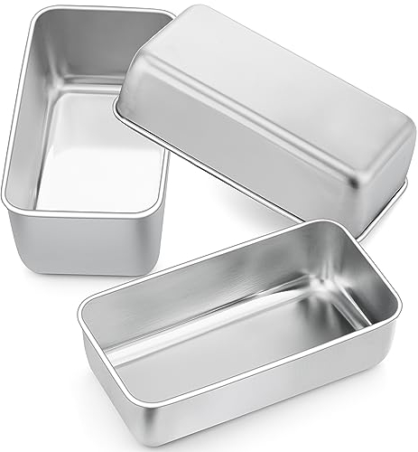 Joyfair Moule à Cake, 3 Pcs Moule à Pain Rectangulaire Boîte à Toasts Inoxydable, Moulle à Gâteau pour Pain Grillé, Cheesecake, Quiche, DéMoulage Rapide & Parfait - 23 x 12 x 6 cm