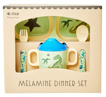 Melamin Baby-Geschirrset - Grün - Dinosaurs Print