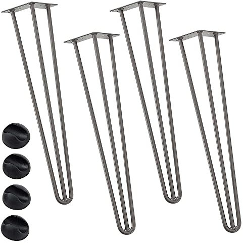 BAKAJI Set 4 Gambe da Tavolo Altezza 71 cm in Metallo Piedi per Tavolo da Pranzo Scrivania e Mobili con Piedini Antiscivolo Design Moderno Industriale Colore Grigio Kit Montaggio Incluso