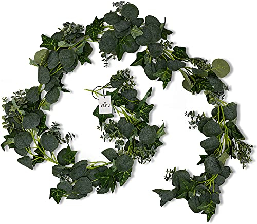 VILSTO Edera Eucalipto Ghirlanda Piante Finte, Foglie Artificiale Vite Pianta, Foglie Finte per Decorazioni, Decorazioni Parete, Piante Finte da Esterno, Ghirlanda Decorativa per Festa di Nozze